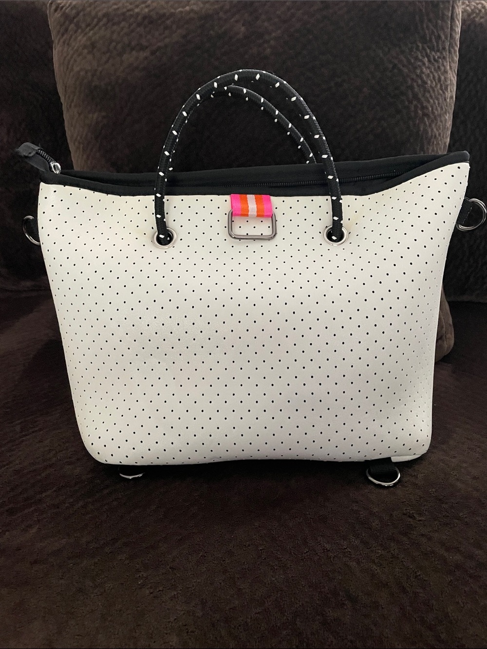 White/Hot Pink/Orange Stripe Neoprene Bag - Picture 4 of 15